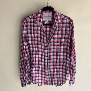Frank & Eileen Plaid Button Up Shirt Long Sleeve Modal Pink Blue EUC Sz Med